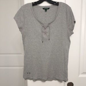 Gray Ralph Lauren Lace Up Top